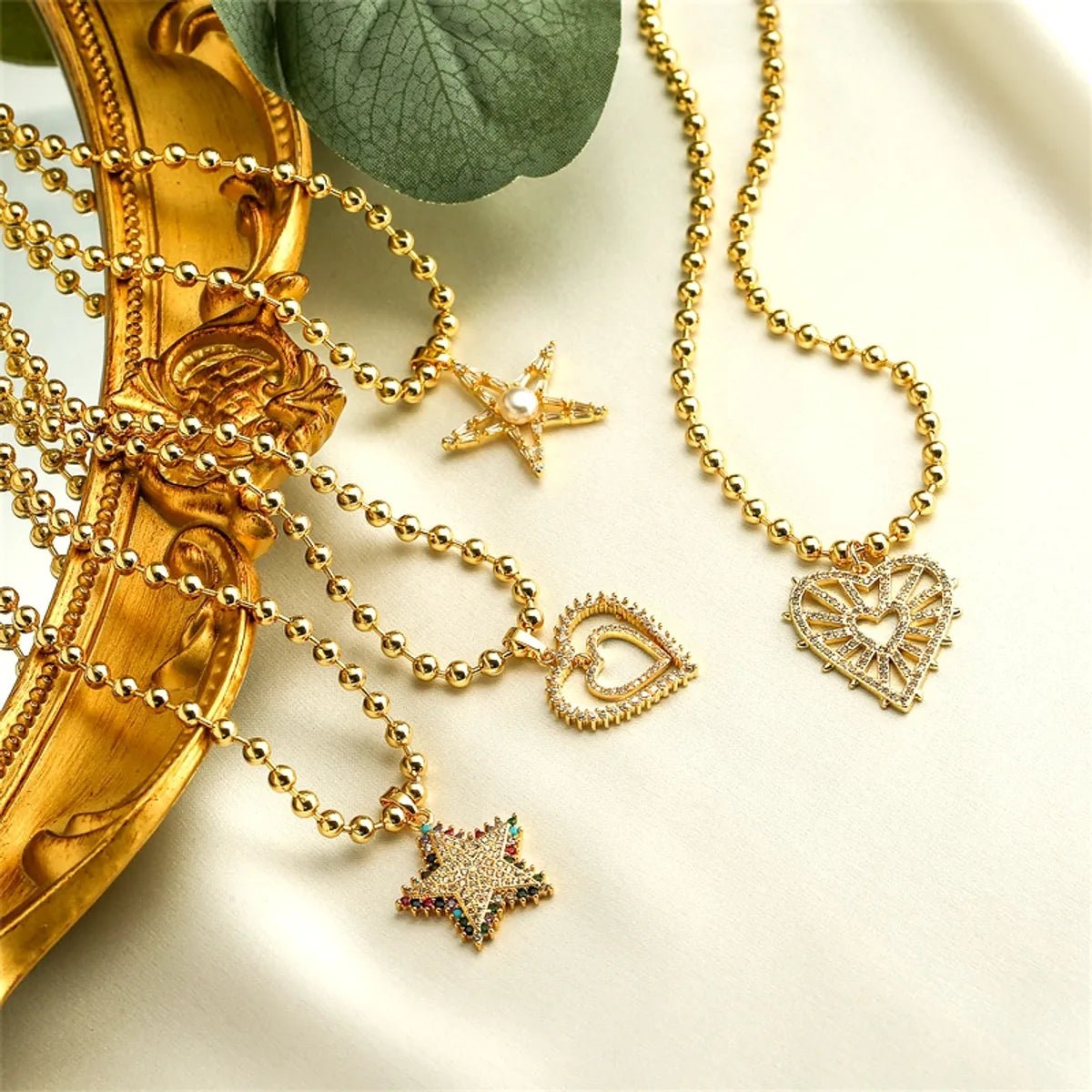 Simple gold chain necklaces for women -Shiny Pentagram Heart Shape Copper Plating Inlay Zircon Gold Plated Pendant Necklace