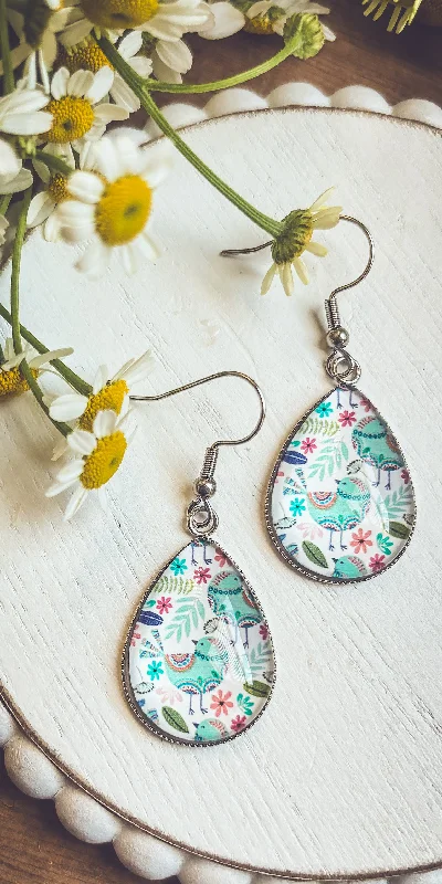 Women's earrings online shop -Beautiful Glass Like Folk Bird Earrings