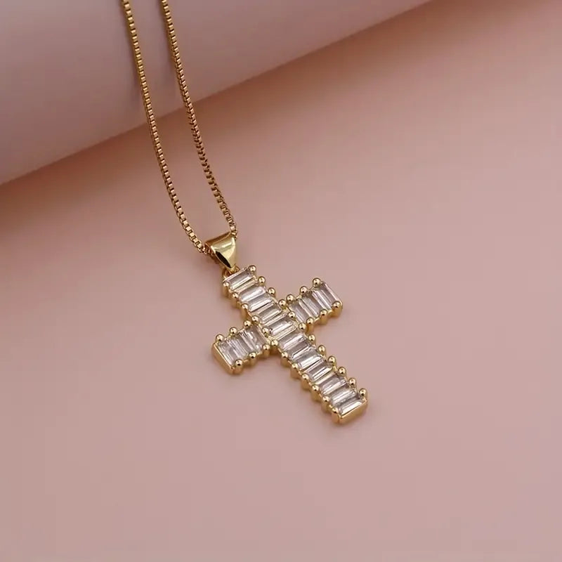 Infinity pendant necklaces for women -Elegant Glam Cross Copper Plating Inlay Zircon 18k Gold Plated Pendant Necklace