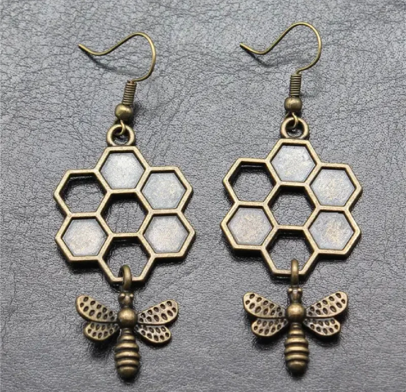 Large hoop earrings for women -Bronze Honeybee Honeycomb Earrings