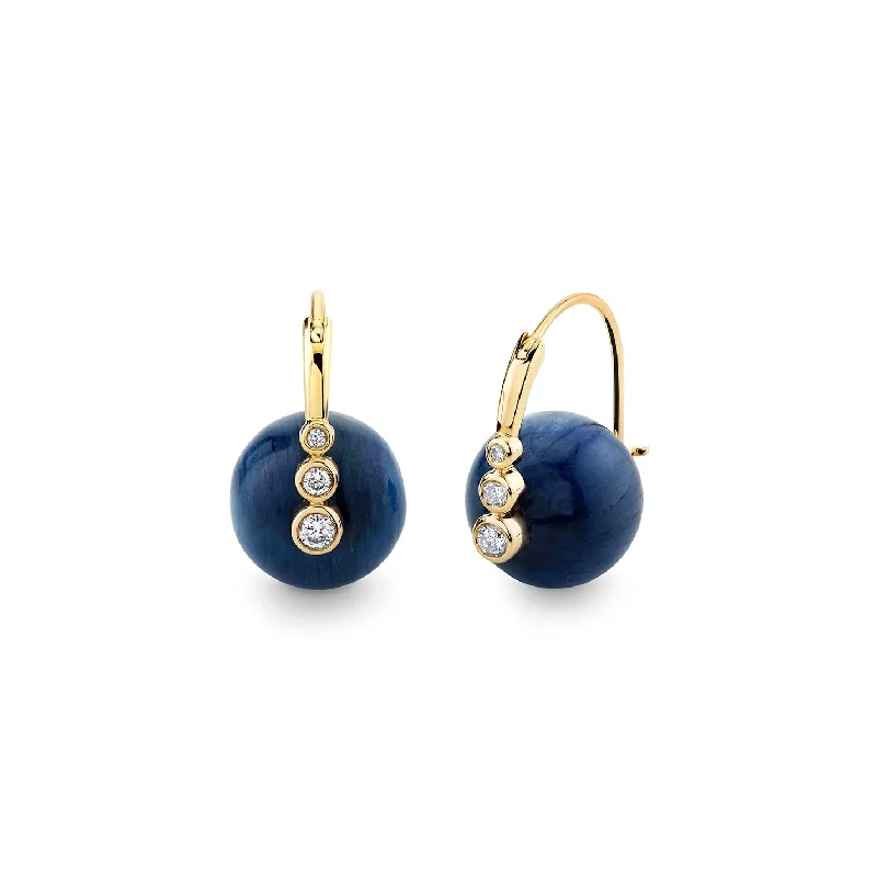 Round earrings for women -Gold & Diamond Graduated Bezel Kyanite Luxuria Earrings