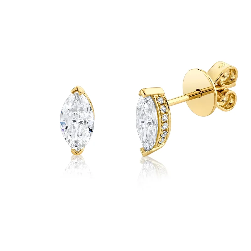 Flower earrings for women -READY TO SHIP DIAMOND MARQUISE HALO STUDS