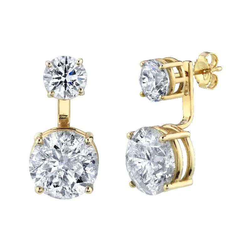 Silver stud earrings for women -DIAMOND DOUBLE ROUND EAR JACKET STUDS