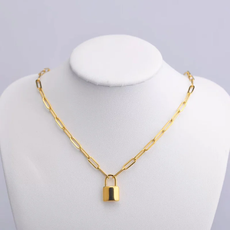 Dainty necklaces for women -Stainless Steel Titanium Steel Hip-Hop Geometric Lock Pendant Necklace