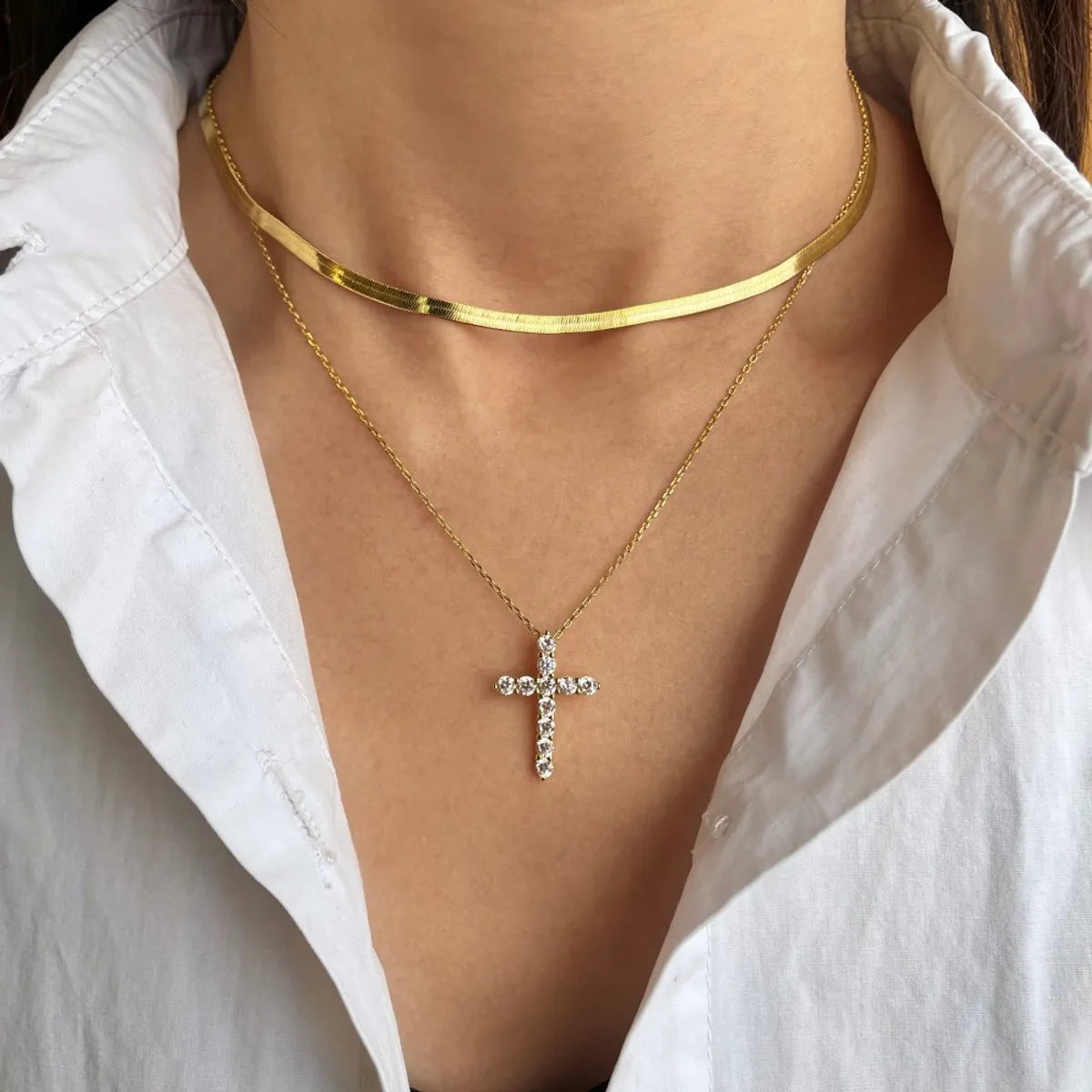 Statement pendant necklaces for women -Retro Cross Sterling Silver Inlay Zircon Pendant Necklace 1 Piece