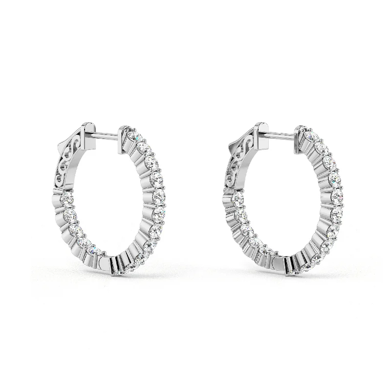 Vintage-inspired earrings for women -Diamond Inside-Out Hoop Earrings with round profile