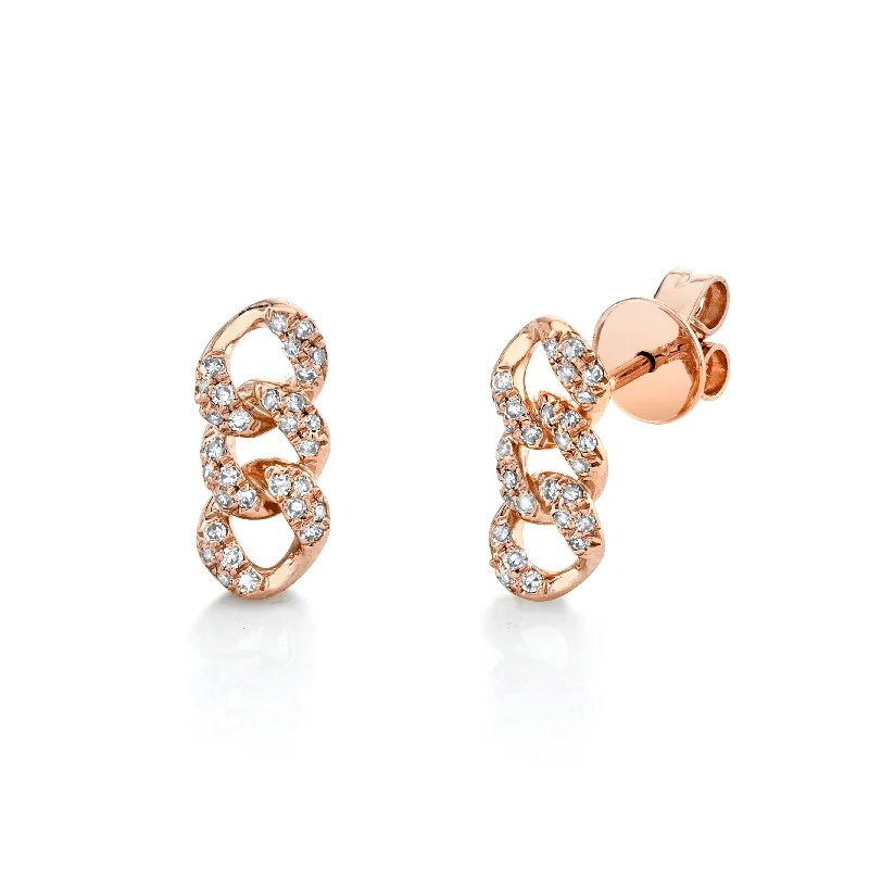 Crystal earrings for women -DIAMOND PAVE LINK STUDS