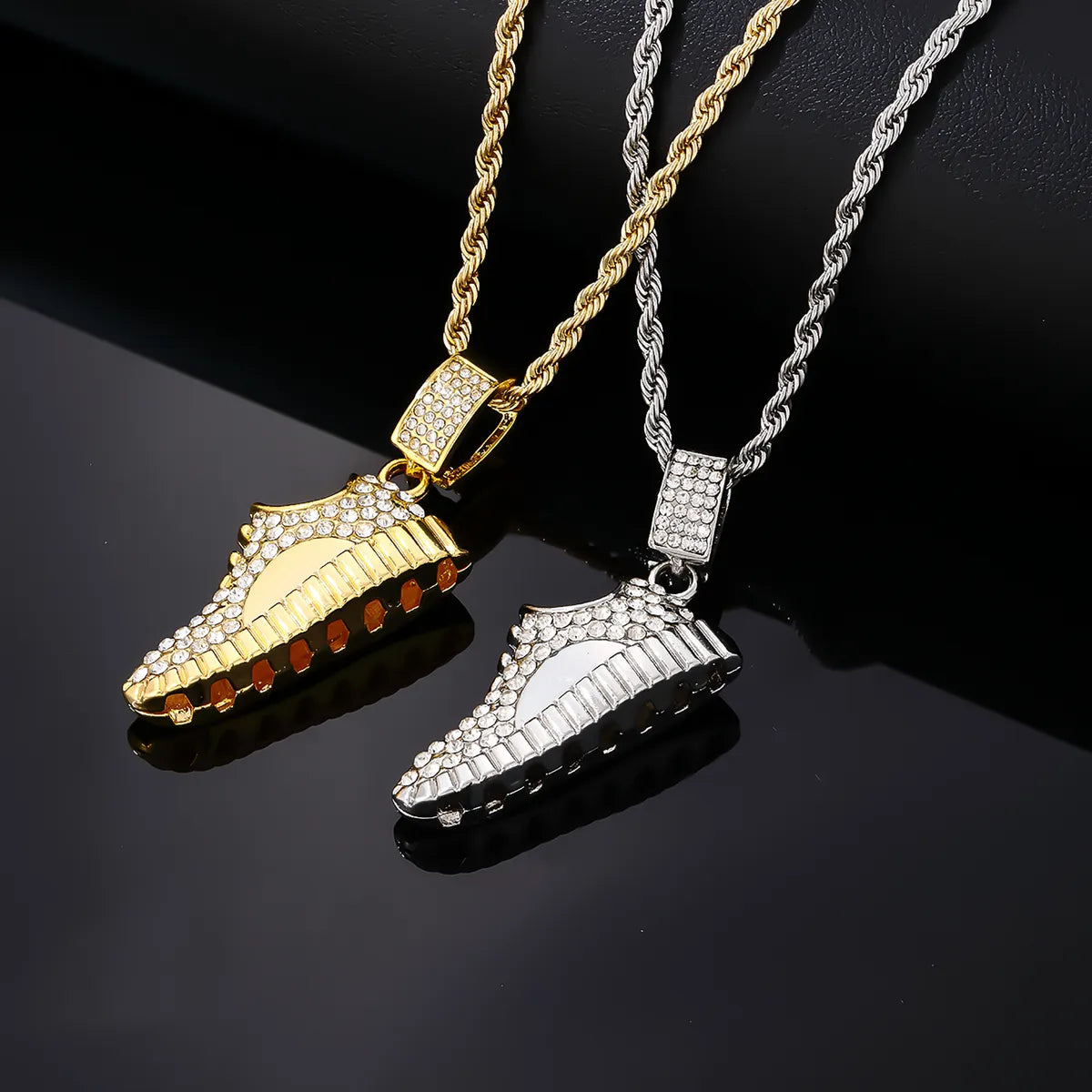 Customized name necklaces for women -Hip-hop Vintage Style Rock Shoe Stainless Steel Alloy Plating Inlay Zircon Gold Plated Silver Plated Men's Pendant Necklace