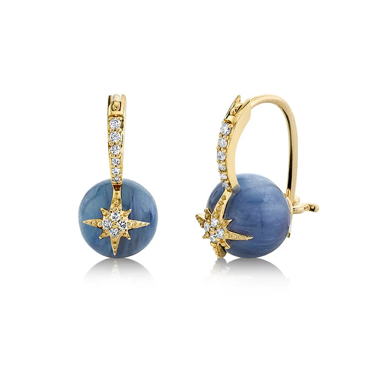 Oval earrings for women -Gold & Diamond Starburst Kyanite Earrings