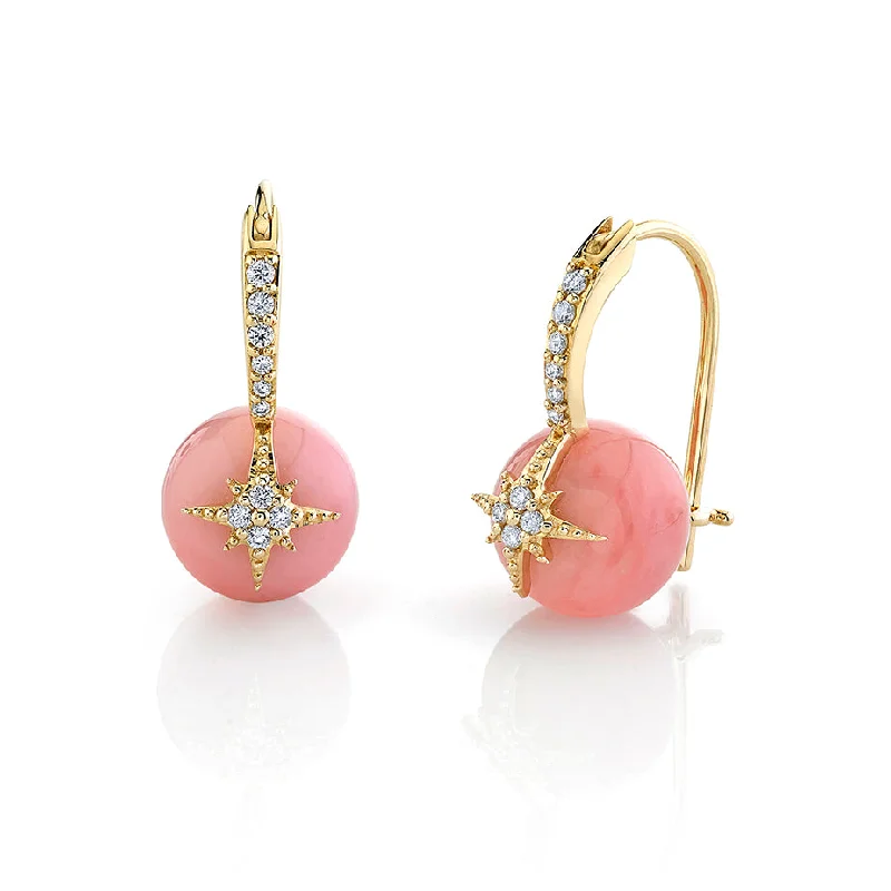 Trendy earrings for women -Gold & Diamond Starburst Pink Opal Earrings