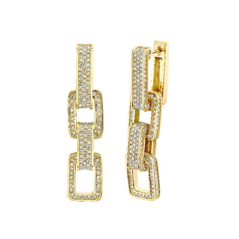 Statement earrings for women -DIAMOND PAVE TRIPLE DECO LINK EARRINGS