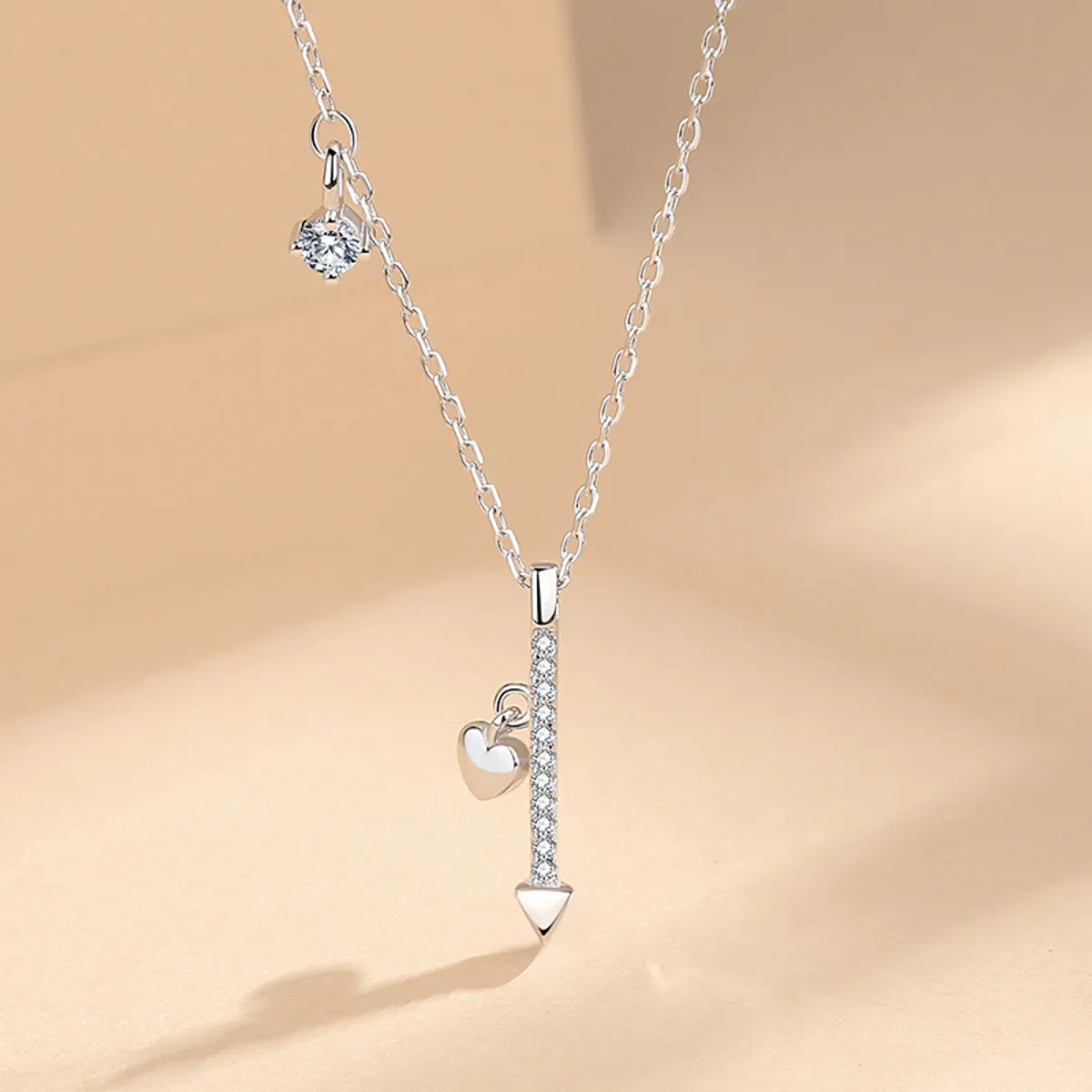 Classic necklaces for women -Simple Style Geometric Heart Shape Sterling Silver Plating Inlay Zircon Pendant Necklace