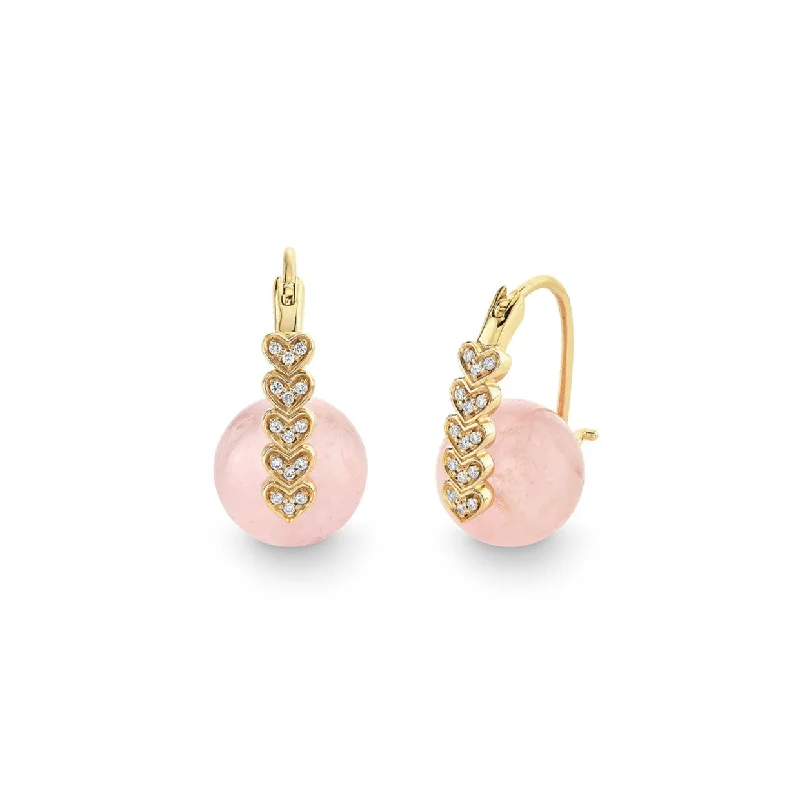 Stud earrings for women -Gold & Diamond Heart Morganite Earrings