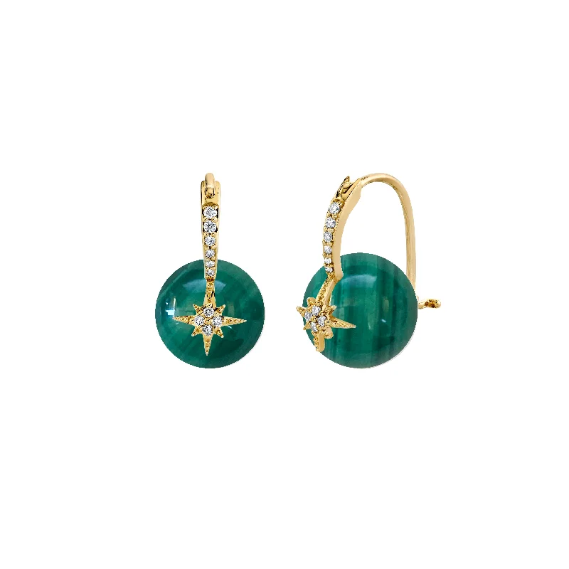 Simple earrings for women -Gold & Diamond Starburst Malachite Earrings