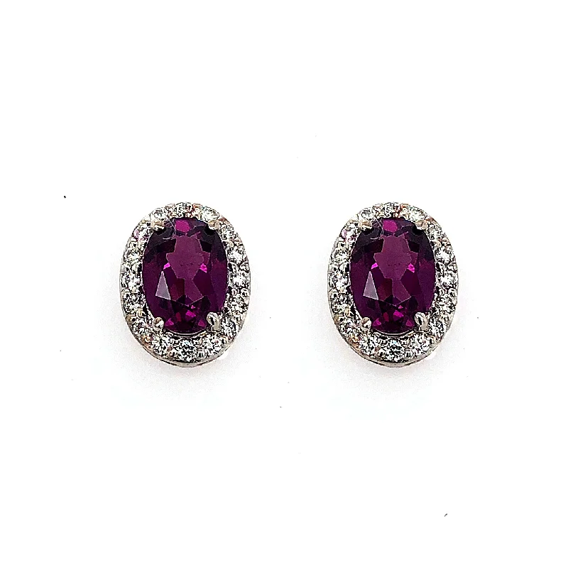 Bridal hoop earrings for women -Pruple Garnet Halo Earrings