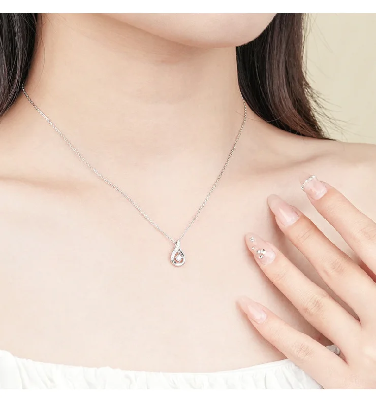 Heart-shaped necklaces for women -Simple Style Water Droplets Sterling Silver Inlay Zircon Pendant Necklace