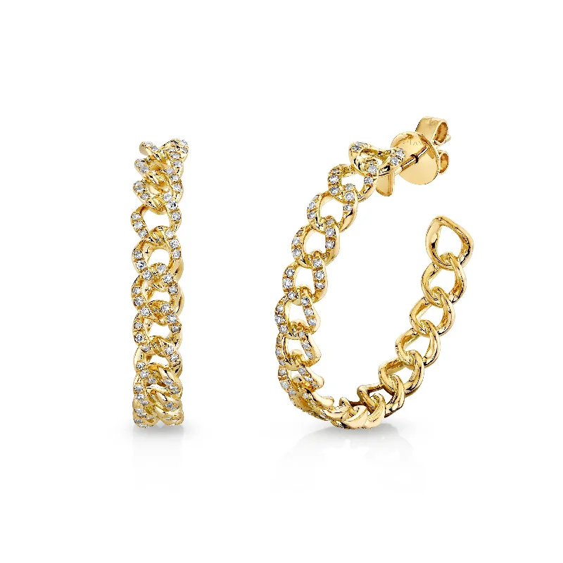 Gold earrings for women -READY TO SHIP MINI DIAMOND PAVE LINK HOOPS