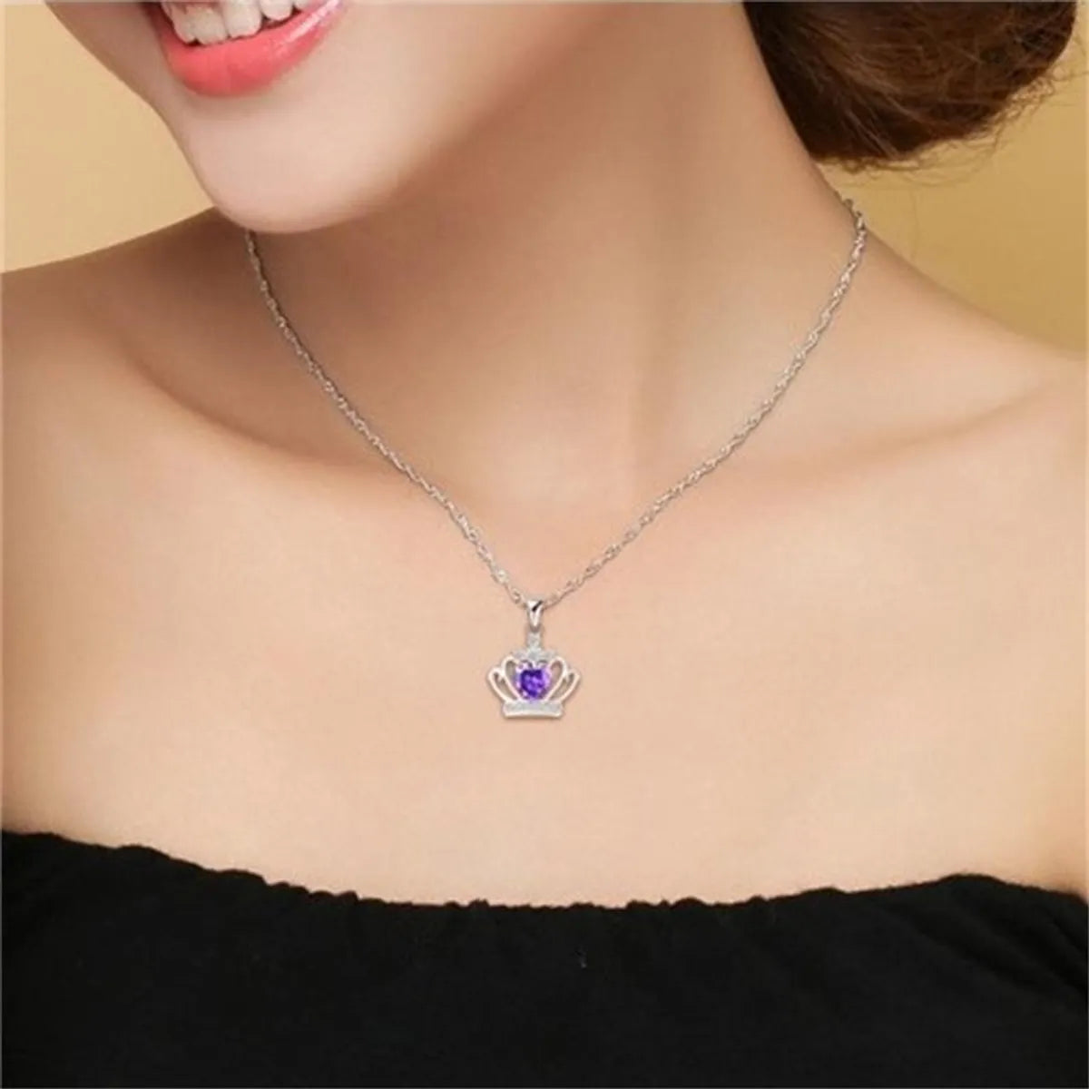 Stylish necklaces for women -Elegant Crown Sterling Silver Inlay Zircon Charms Pendant Necklace