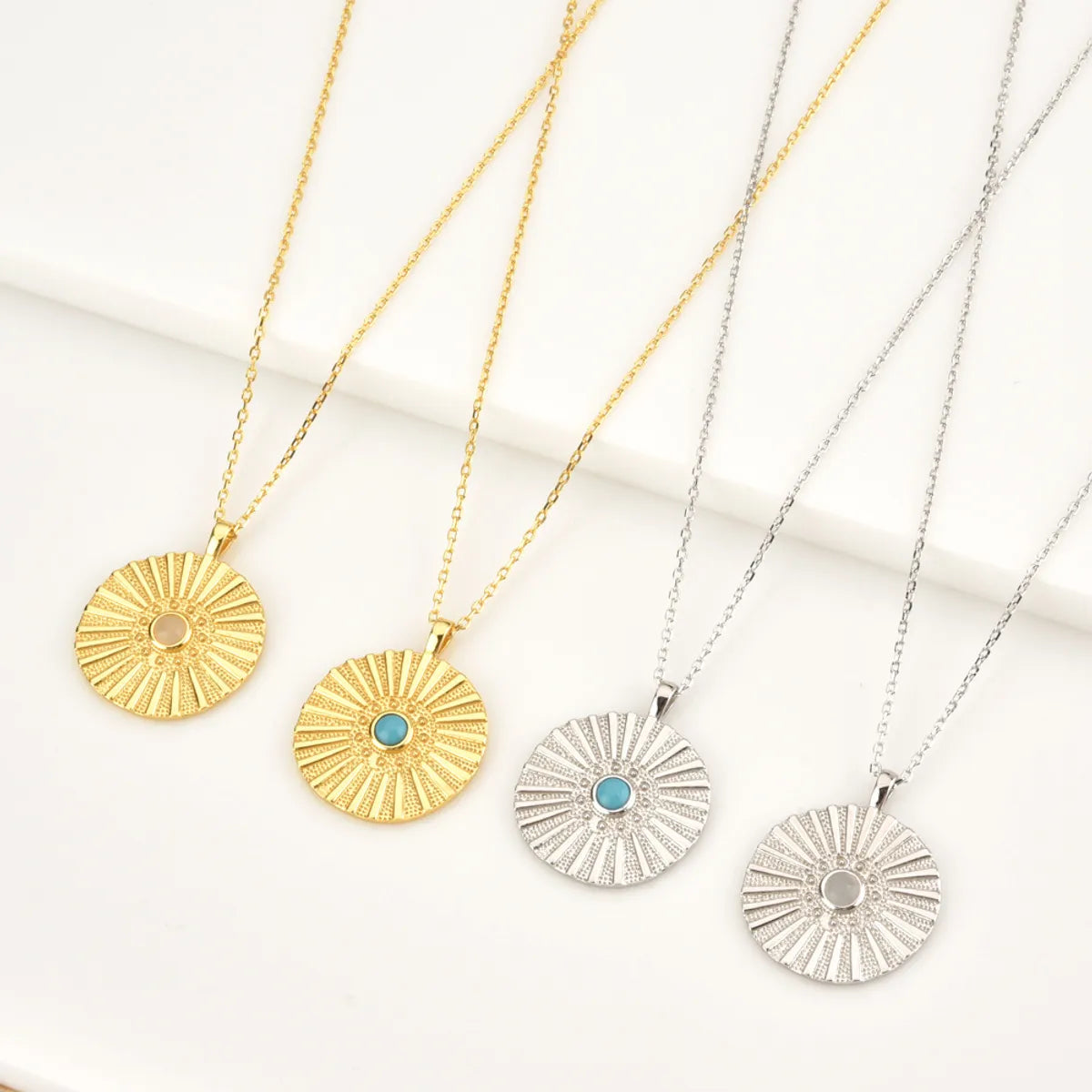 Pendant necklaces for women -Retro Simple Style Round Sterling Silver Plating 18k Gold Plated White Gold Plated Pendant Necklace