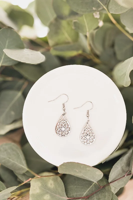 Large stud earrings for women -Beautiful Silver Floral Drop Earrings