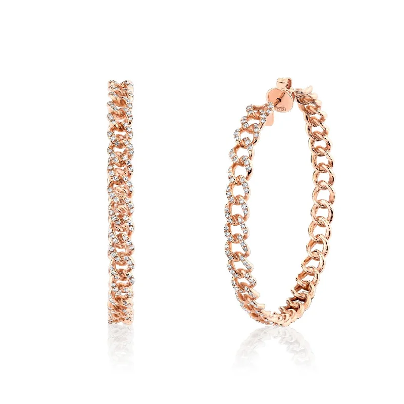 Clip-on earrings for women -DIAMOND PAVE LINK HOOPS