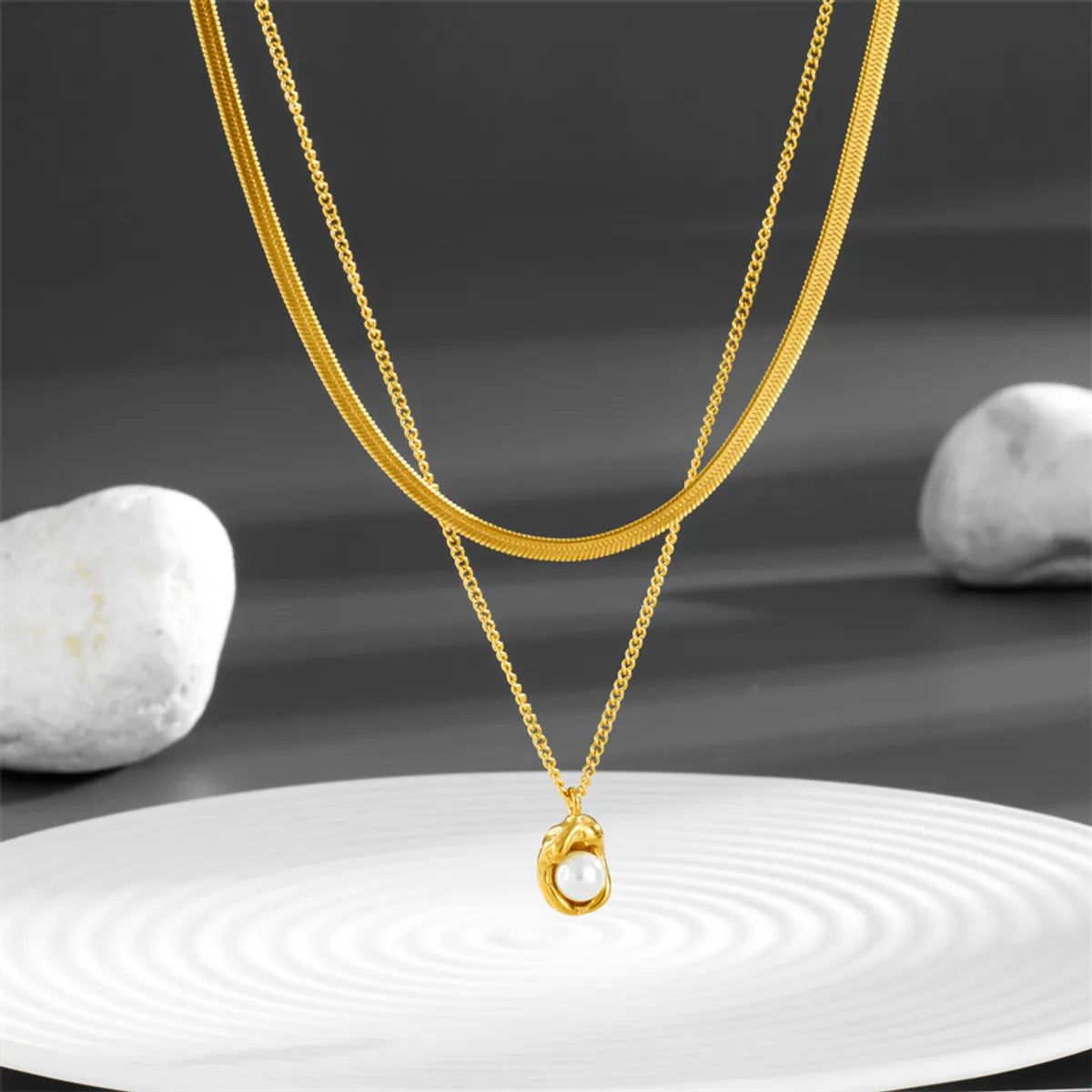 Choker necklaces for women -Simple Style Pea Titanium Steel Plating Inlay Zircon 18k Gold Plated Pendant Necklace