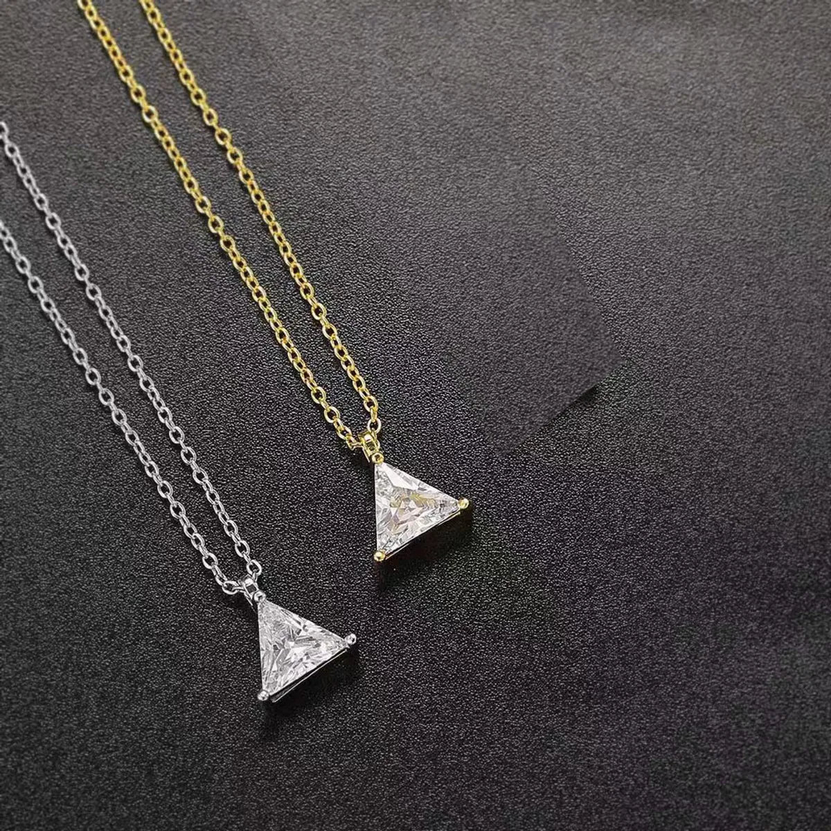 Engagement necklaces for women -Casual Triangle Sterling Silver 14k Gold Plated Zircon Pendant Necklace In Bulk