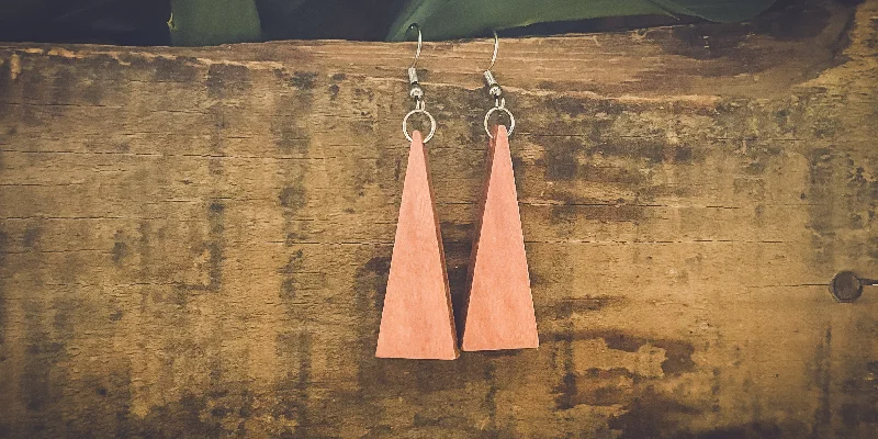 Designer earrings for women -Beautiful Boho Triangle Wooden Drop Earrings