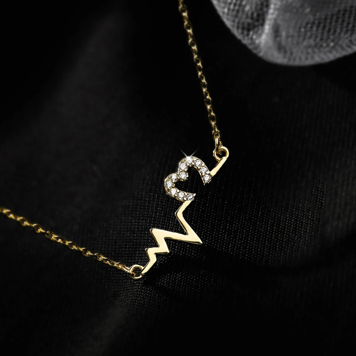 High-end diamond necklaces for women -New Full Diamond Heart Electrocardiogram Pendant Necklace