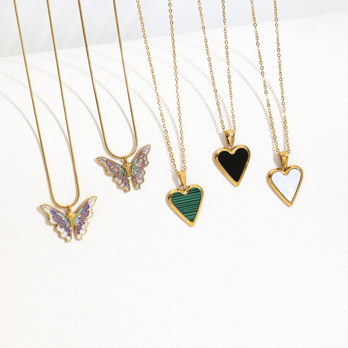 Layered gold necklaces for women -Wholesale Casual Cute Classic Style Heart Shape Butterfly Stainless Steel Plating 18k Gold Plated Pendant Necklace