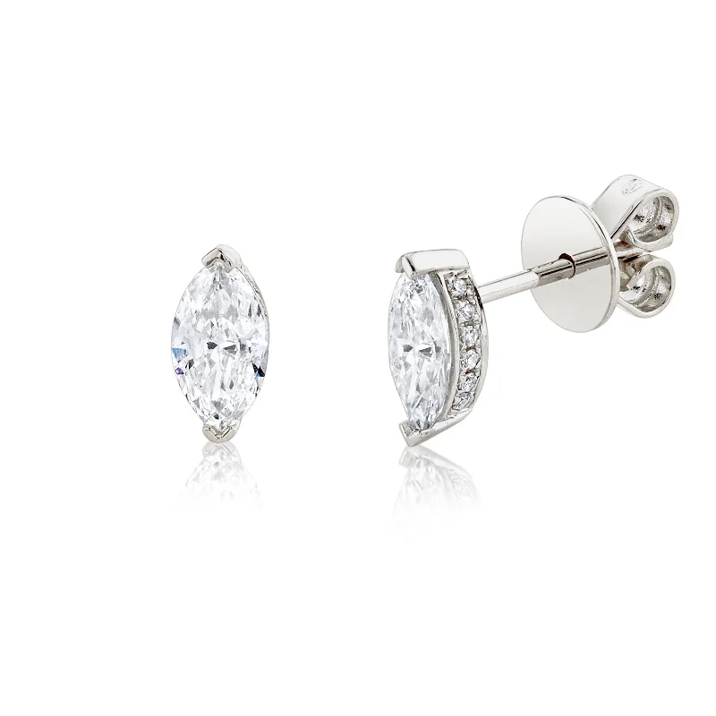 Elegant earrings for women -DIAMOND MARQUISE HALO STUDS