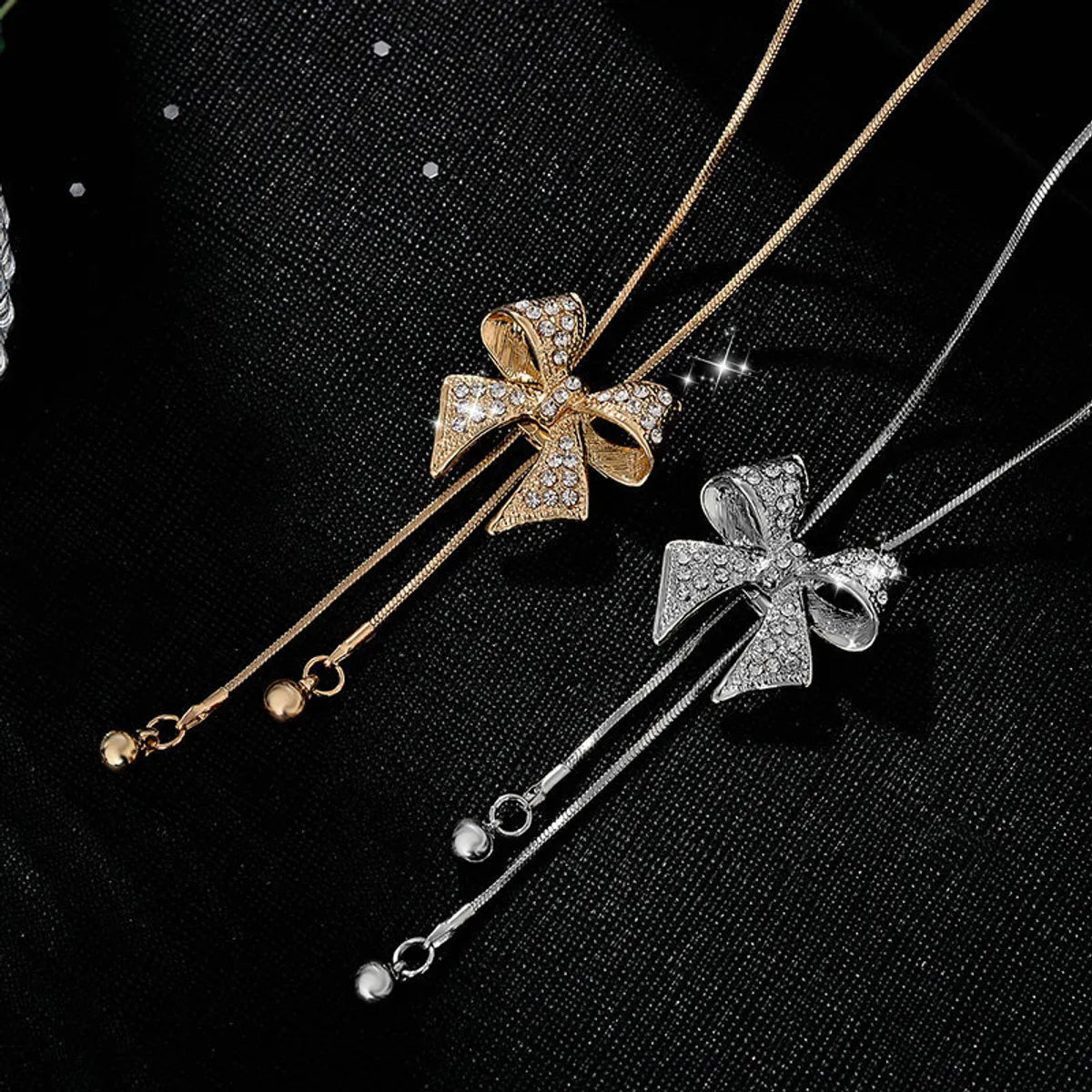 Color-block necklaces for women -Romantic Bow Knot Alloy Plating Rhinestones Women's Pendant Necklace 1 Piece