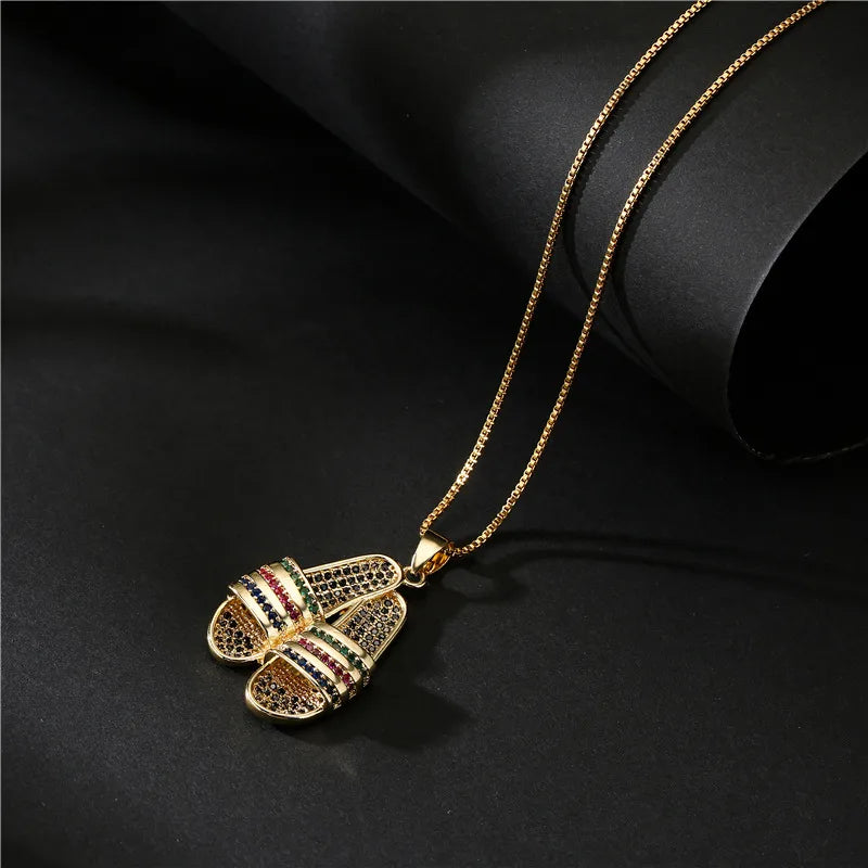 Unique design necklaces for women -Copper Inlay Slippers Zircon Pendant Necklace