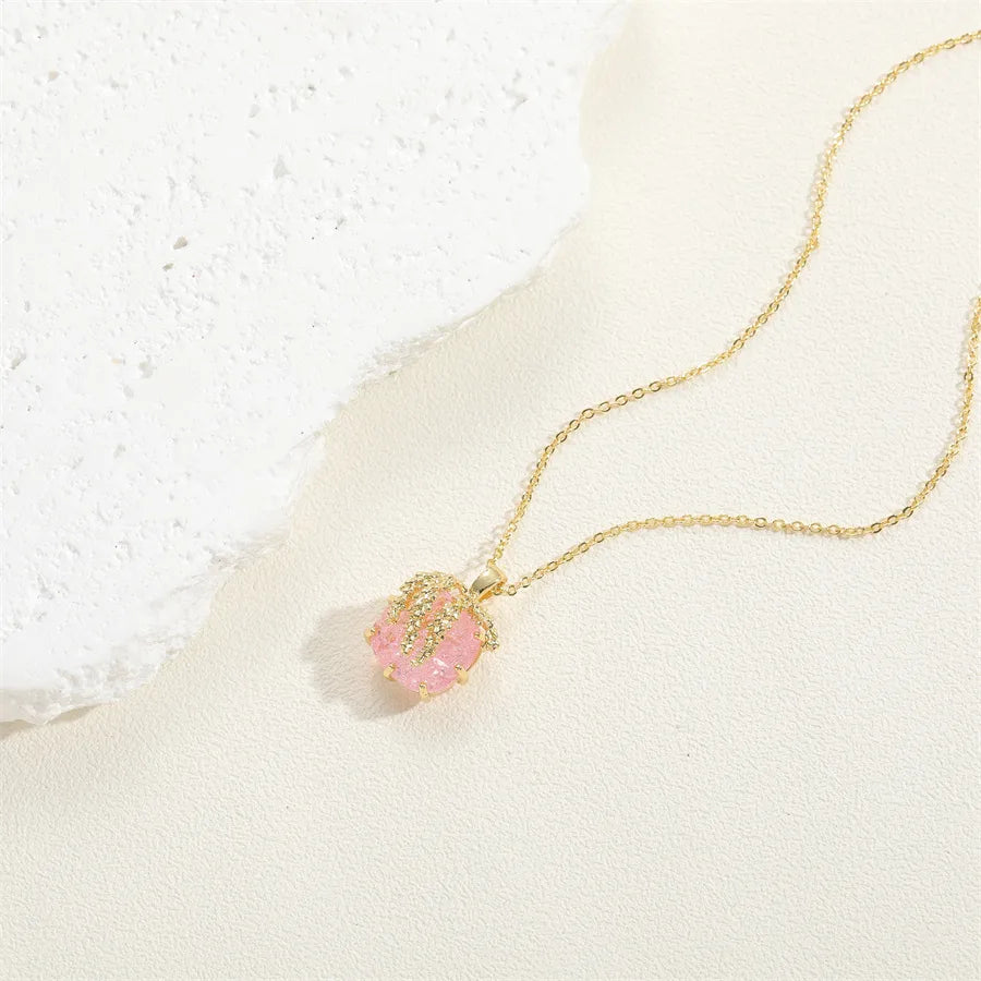 Pink Zircon Necklace 14K Real Gold