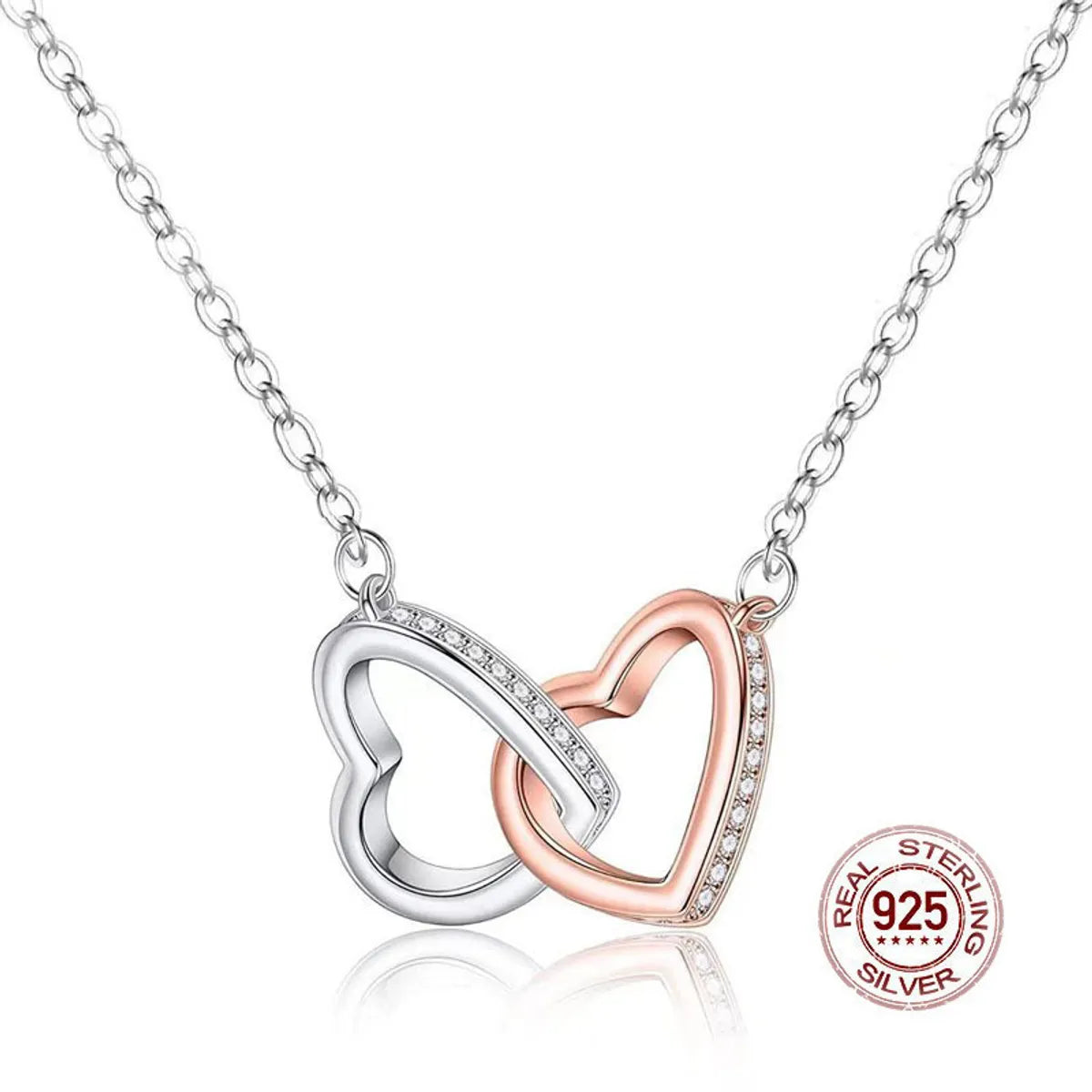 Dainty necklaces for women -Wholesale Simple Style Heart Shape Sterling Silver Zircon Pendant Necklace