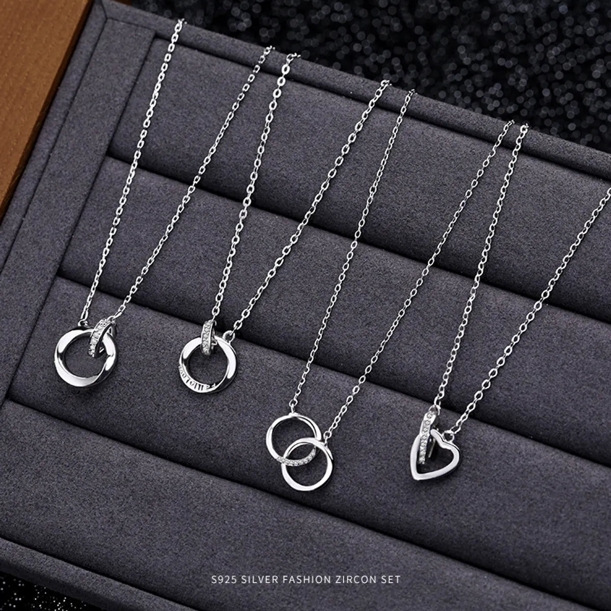 Wedding necklaces for women -Simple Style Heart Shape Sterling Silver Plating Inlay Zircon Pendant Necklace