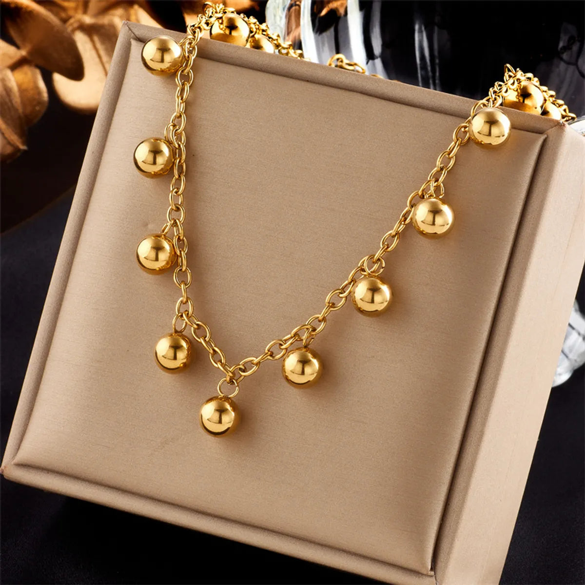 Fashionable necklaces for women -Casual Simple Style Ball Titanium Steel Plating 18k Gold Plated Necklace