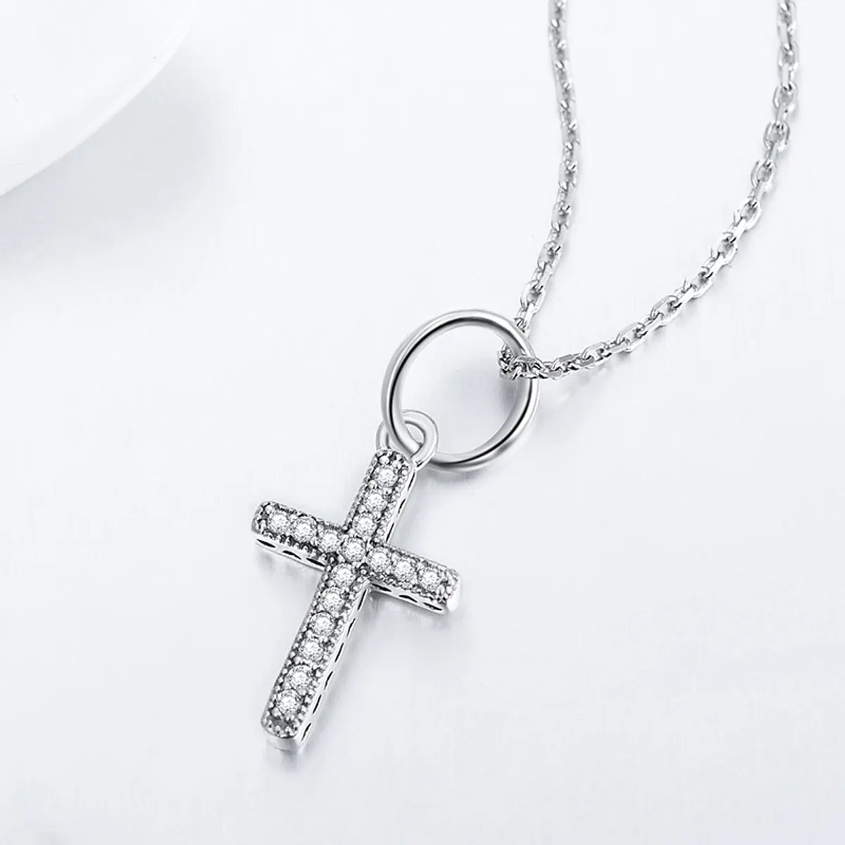 Silver chain necklaces for women -Ins Style Casual Cross Sterling Silver Inlay Zircon Pendant Necklace