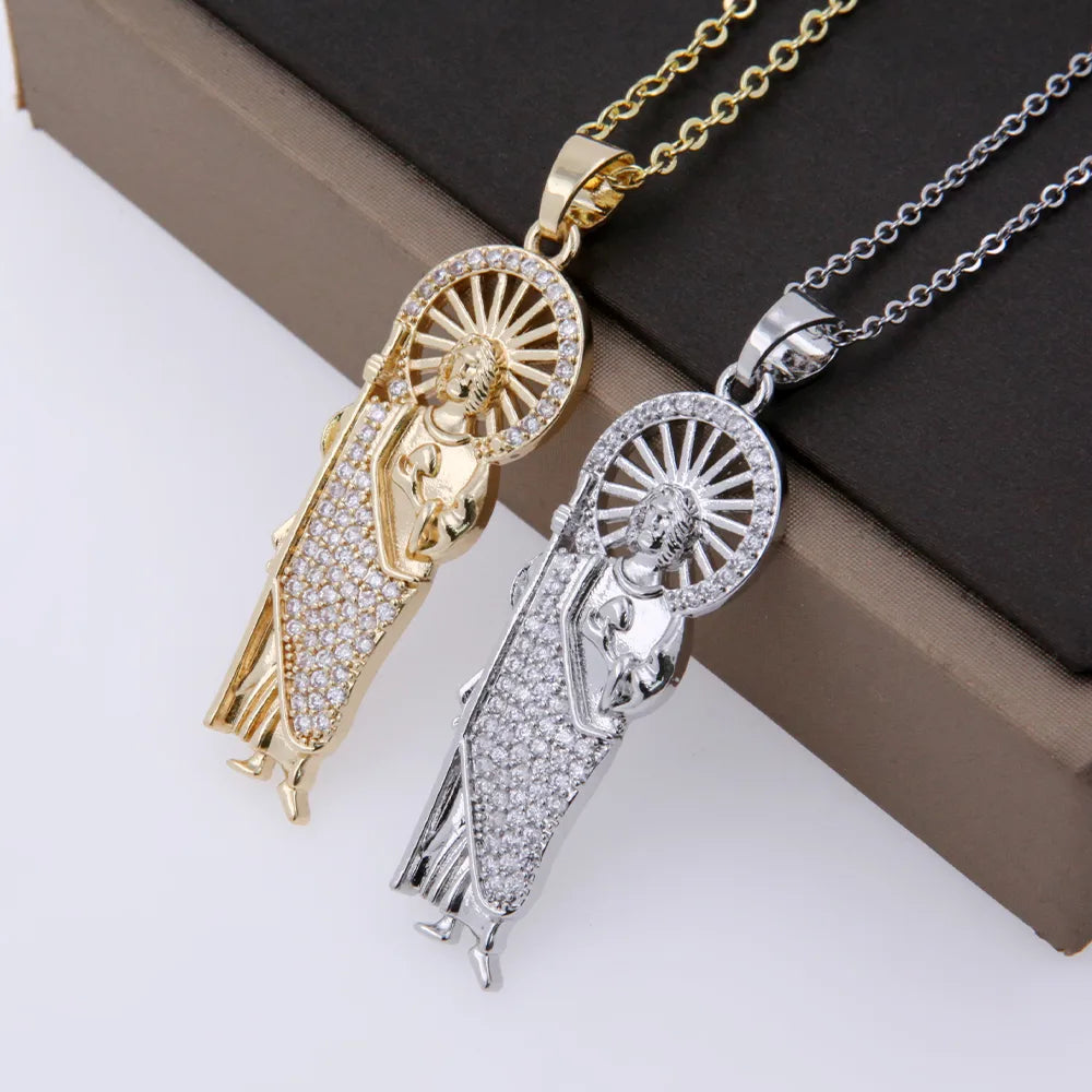 Two-tone necklaces for women -Wholesale Basic Modern Style Classic Style Human Copper Plating Hollow Out Inlay 18K Gold Plated White Gold Plated Zircon Pendant Necklace