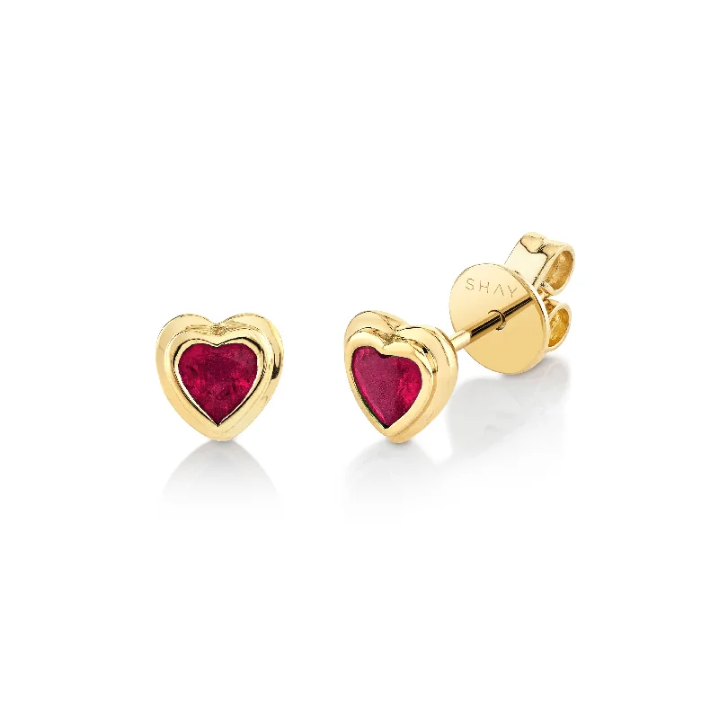 Butterfly earrings for women -MINI ME RUBY BEZEL HEART STUDS