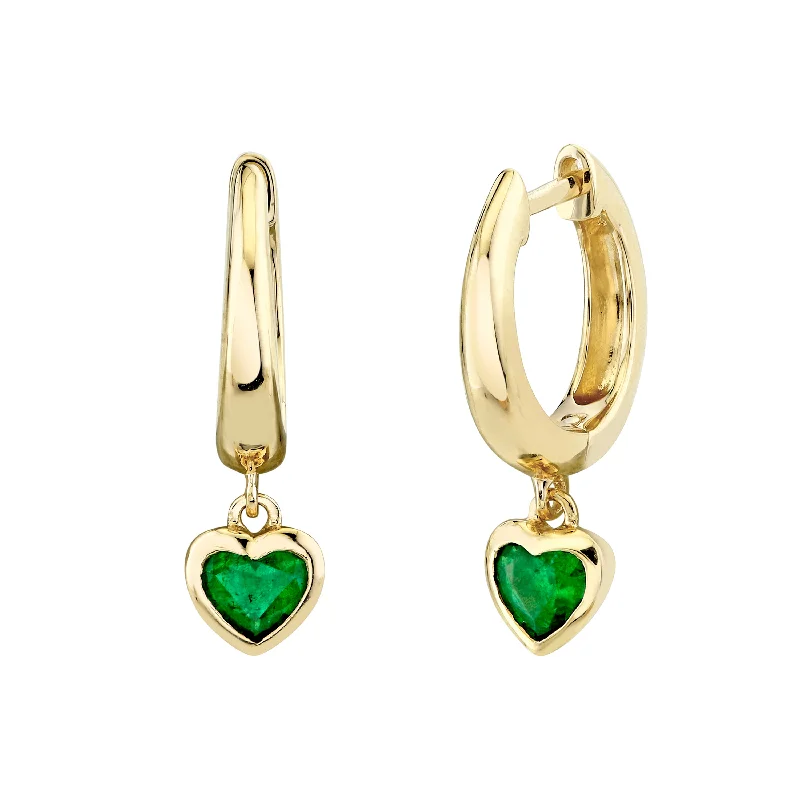 Layered earrings for women -EMERALD HEART DROP HUGGIES