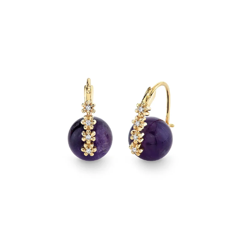 Chic earrings for women -Gold & Diamond Tiny Daisy Amethyst Earrings