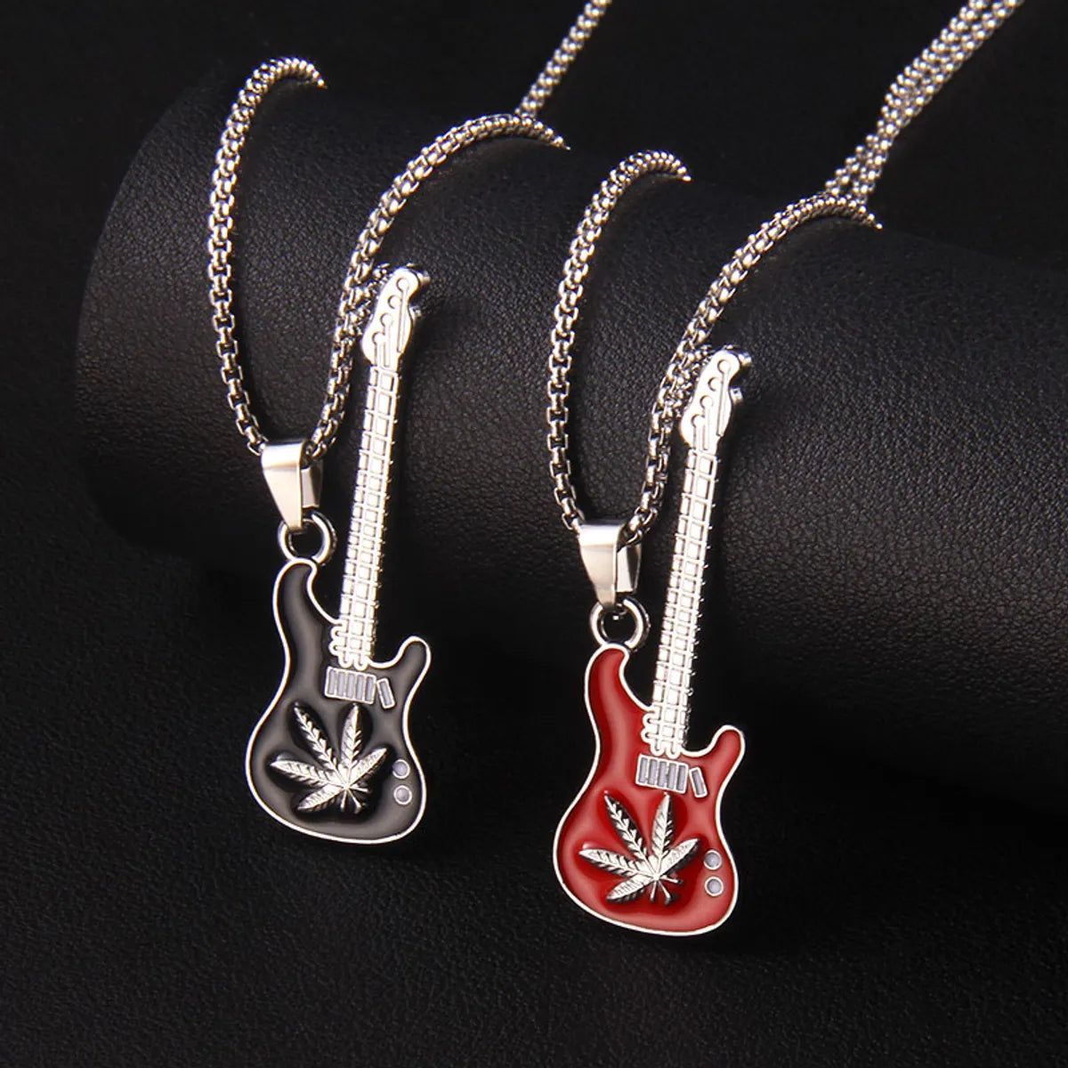 Tennis necklaces for women -Retro Commute Guitar Maple Leaf Stainless Steel Alloy Enamel Unisex Pendant Necklace