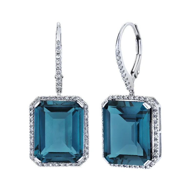 Designer hoop earrings for women -LONDON BLUE TOPAZ & DIAMOND PORTRAIT EARRINGS