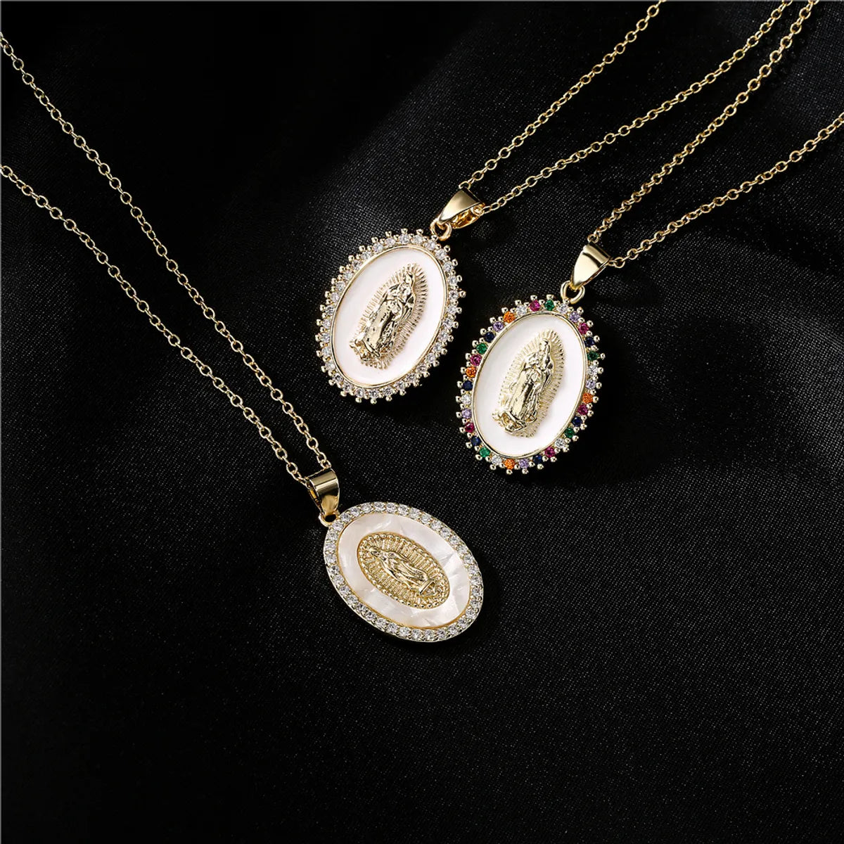 Crystal necklaces for women -New Copper-plated 18k Gold Dripping Oil Zircon Virgin Mary Pendent Necklace Wholesale