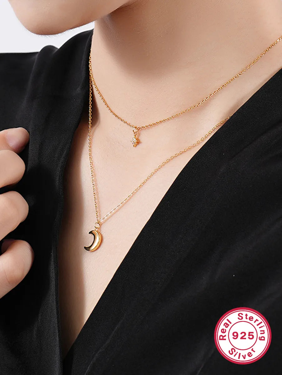 Crystal necklaces for women -Elegant Luxurious Hexagram Star Moon Sterling Silver Plating Inlay Zircon 18k Gold Plated White Gold Plated Layered Necklaces