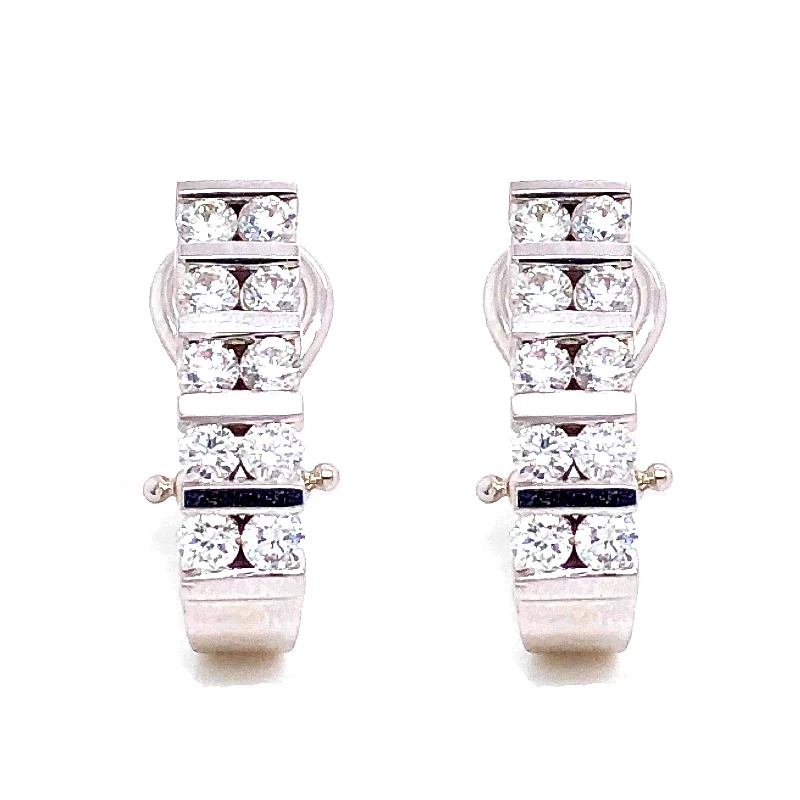 Unique earrings for women -Two Row Horizontal Channel Set Diamond Earrings