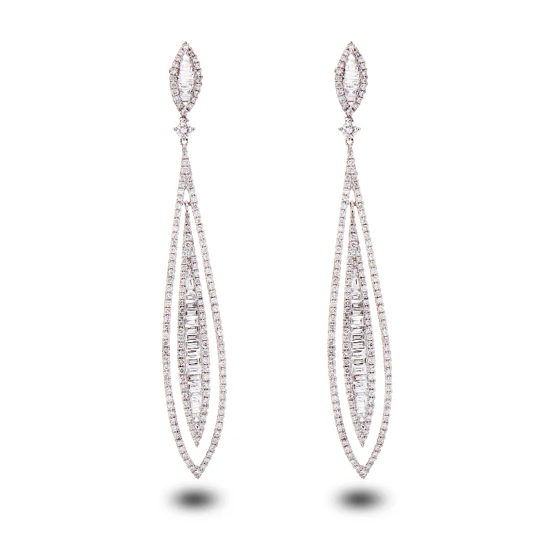 Chic earrings for women -Baguette & round long drop earrings