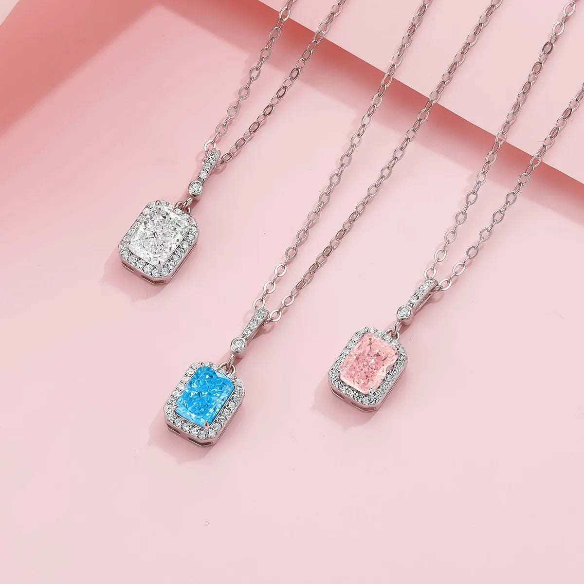 Floral necklaces for women -Ig Style Lady Korean Style Square Sterling Silver Inlay Zircon Pendant Necklace