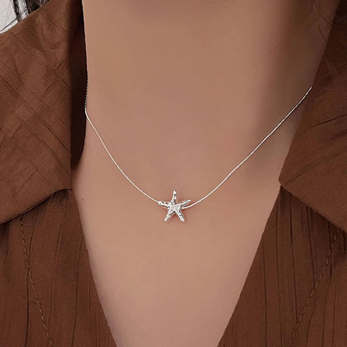 Statement pendant necklaces for women -Elegant Lady Starfish Sterling Silver Plating Necklace